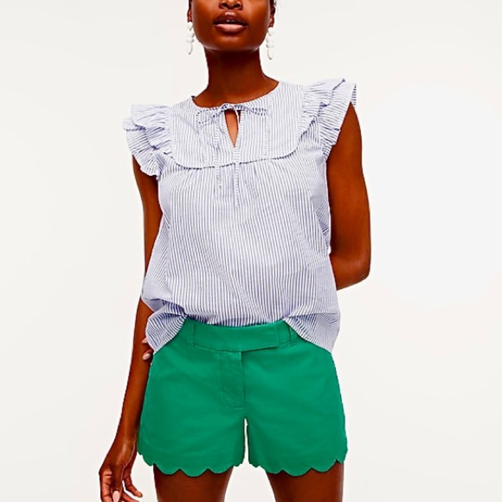 J. Crew | Kelly Green Linen Blend Scallop Hem Shorts